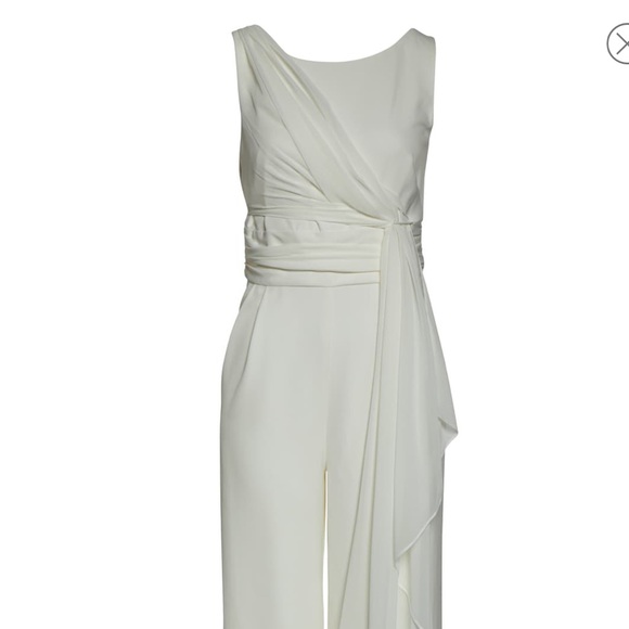 Eliza J Pants - Cream front draped elegant jumpsuit